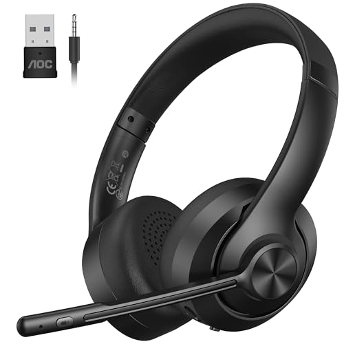 AOC Wireless Headset with Mic for Work, Bluetooth 5.4 Headphones