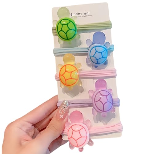 5 Pack Turtle Elastic Hair Ties Colorful for Women Girls Teens - No Damage Stretchy Ponytail, Tropical Summer Beach Hair Accessories with Mix Colors, Durable Gentle Hair Bands for Vacation & Everyday