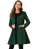 Allegra K Damen Mantel mit Taschen Langarm Reverskragen Zweireihig Knopfleiste Samt Winter Trenchcoat Dunkelgrün L
