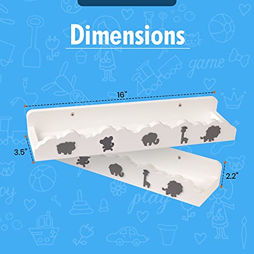 16 Inch Wall Mounted Floating Shelves With Animal Cutouts, Book Storage Ledge Organizer Home Decor Display For Nursery Or Kids Room (Two Shelf Set) #TOP2