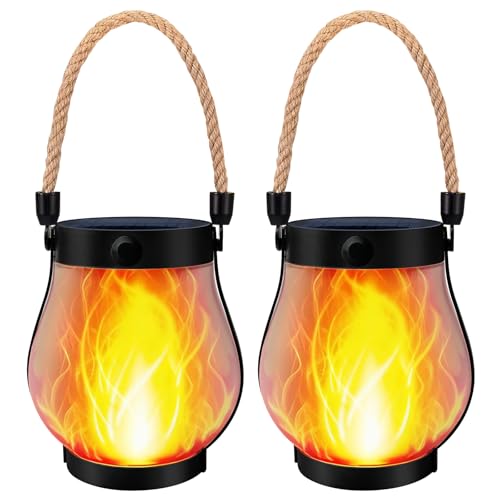 Lanterne solaire extérieur étanche effet flamme pour éclairage décoratif