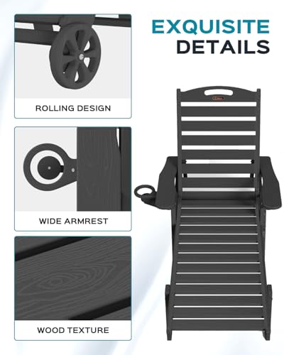 Ciokea Lounge Chair Outdoor, Oversized Chaise Lounge Chair With 5 Positions, Hdpe, Patio Lounge Chair With Wheels & Cup Holder For Pool thumb #4