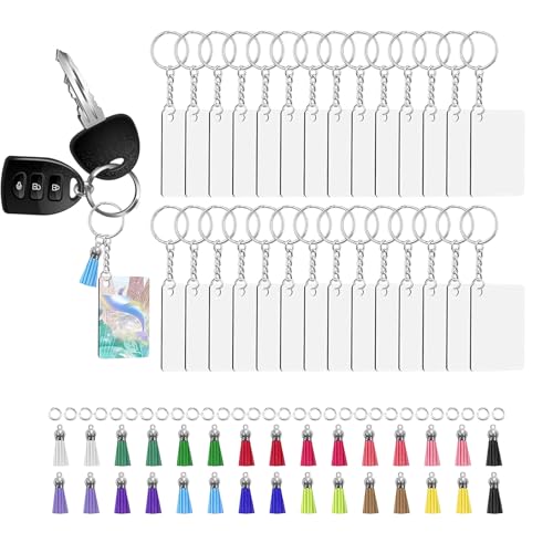 Porte-clés vierge acrylique transparent avec glands pour fabriquer des cadeaux personnalisés uniques