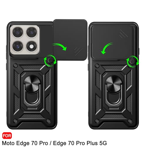 Image of TheGiftKart Tough Armor Bumper Back Cover Case for Motorola Moto Edge 70 Pro /Edge 70 Pro Plus 5G | Kickstand & Ring Holder | 360 Protection Back Cover Case (PC & TPU, Rotating Camera Cover, Black)