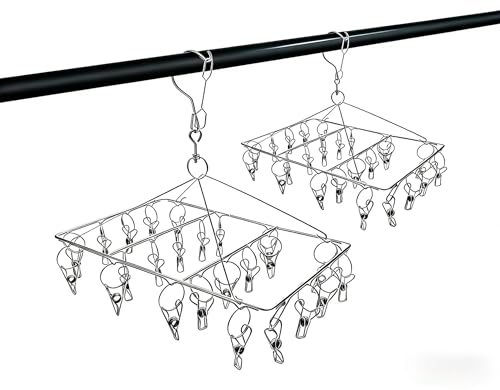Skroad 2 Pack Stainless Steel Laundry Drying Rack Rotary Wind-proof Clothes Airer Hanger Dryer for Socks Underwear Bras Baby Clothes Gloves (40 Clips)