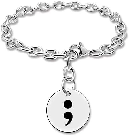 DlaeKua Mental Health Gifts Semicolon Link Chain Bracelet Suicide Prevention Awareness Stainless Steel Engraving Bracelet Encouraging Gift for Depression Anxiety Motivational Inspirational Gift