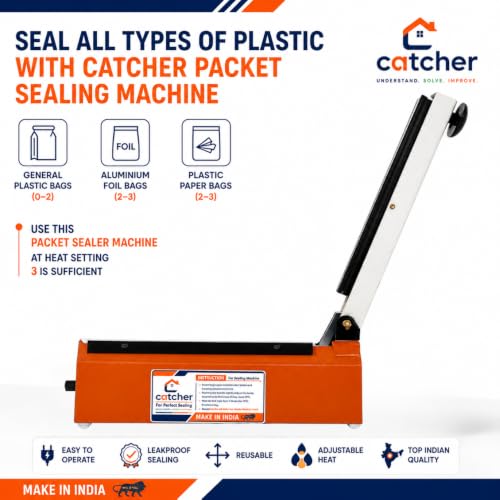 Image of CATCHER Sealing Machine for Food Packets | 1 Year Warranty, 8 Inch | Packet Sealer Machine, Packing Machine Sealing, Plastic Sealing Machine, Heavy metal Body From Full Customer Support (Blue)