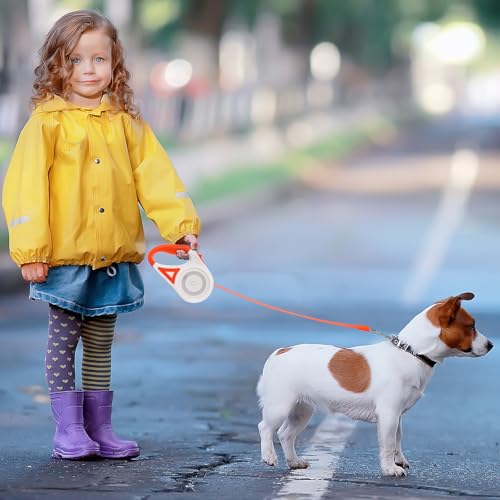 MoYouno 5 m Einziehbare Hundeleine, Strapazierfähig, Automatisch Ausziehbar, Für Kleine, Mittelgroße und Große Hunderassen bis zu 5 m 30 kg, Ausziehbare Hundeleine mit LED-Lichtern (Orange)