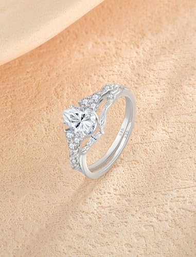 Image of Moissanite Engagement Ring Set 1.25CT D Color VVS1 Clarity Pear Shaped 925 Sterling Silver Wedding Sets Rings Bridal Promise Ring Jewelry for Women with Certificate Size 5-10