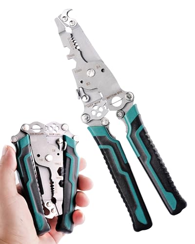 18 In 1 Foldable Ｗire Stripper, Folding Wire Stripping Crimper Tool, Multifunctional Wire Strippers Electrical, Electric Cable Stripper, Cable Cutters with Plier, Crimper, Twister, Splitting