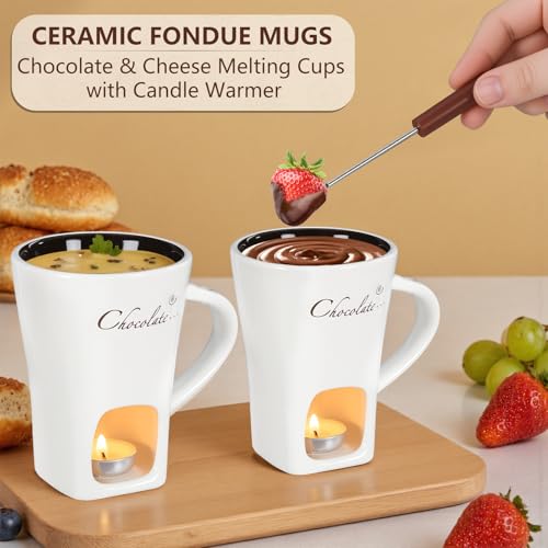 image for daslich Fondue Pot Cup Set, Chocolate Melting Fondue Mugs with 2 Forks