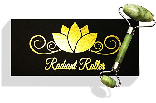 Radiant Roller Anti Aging Jade Roller PREMIUM QUALITY 100% Natural REAL Jade Stone WELDED Facial Roller Double Neck Healing Slimming Massager Therapy Tool to Rejuvenate Facial Skin