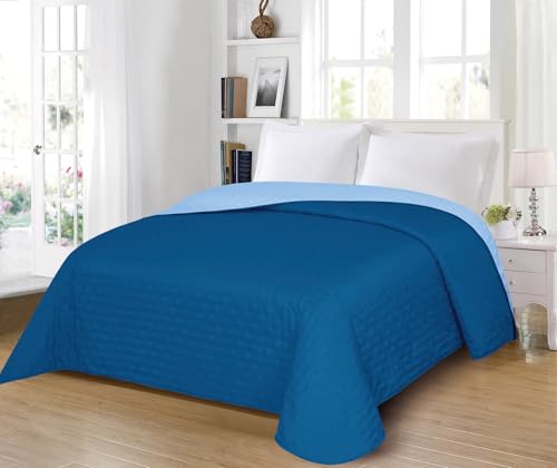 Dmateo Colcha Bouti de Verano Bicolor para Cama de 90 hasta 2M Disponible en 6 Colores Diferentes. Es Ligera, Suave y fresquita. NO Tiene Fundas de cojín. (Azul, 150cm)