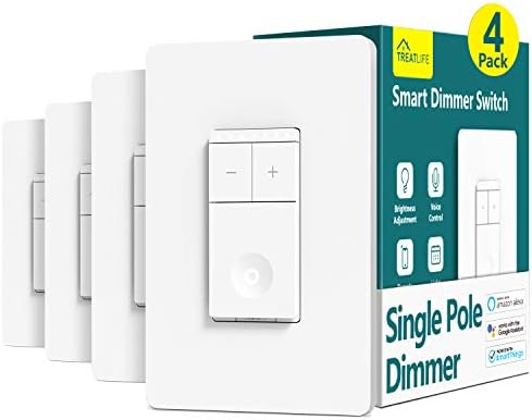 TREATLIFE Smart Dimmer Switch 4 Pack, Single Pole 2.4GHz Wi-Fi Smart Light Switch Works with Alexa and Google Assistant, Neutral Wire Needed, Schedule, Remote Control, FCC Listed
