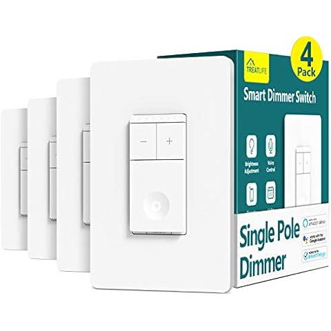 TREATLIFE Smart Dimmer Switch 4 Pack, Smart Light Switch Works with Alexa and Google Assistant, Neutral Wire Needed, 2.4Ghz Wi-Fi, Schedule, Remote Control, Single Pole, FCC Listed Cover