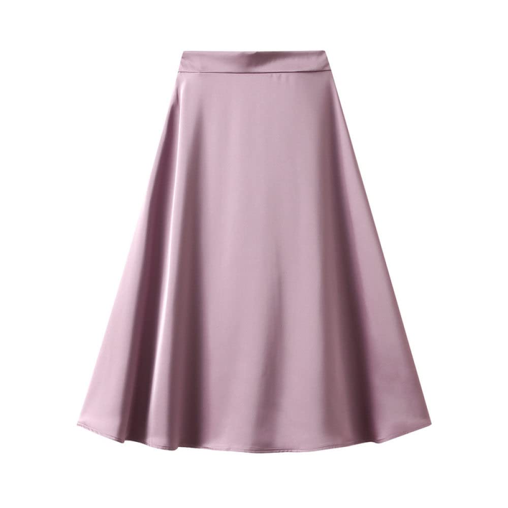 OZEO Röcke Damen,Damen Satin Midirock Flieder Hohe Taille Glänzend Faltenrock Mit Reißverschluss Sommer A-Linie Swing Geraffte Volltonfarbe Mode Lange Röcke Für Mädchen Damen,S
