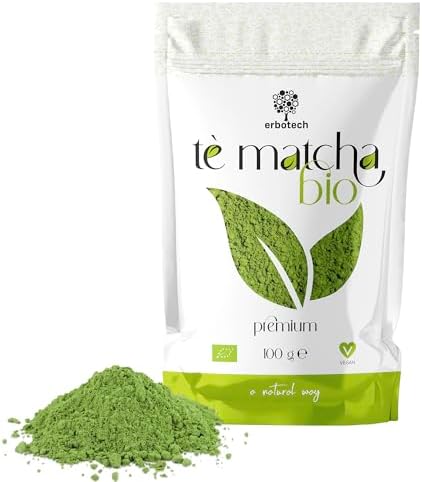 ERBOTECH Matcha Tee BIO/Japanisches Biologische Grüntee Pulver 100 g, 100% Natürliches Multivitamin, Premium Qualität, Vegan, Ideal für Kuchen, Smoothies, Eistee