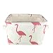 Small Foldable Storage Basket Canvas Fabric Waterproof Organizer Collapsible and Convenient for Nursery Babies Room 100% Cotoon with Handle (Flamingo)