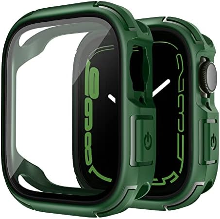 TAURI 2 Pack Hard Case Designed for Apple Watch Series 8/7 45mm, Built-in 9H Tempered Glass Screen Protector, [Full Protection] [Touch Sensitive] Slim Bumper [HD Clear] Cover for iWatch 45mm-Black