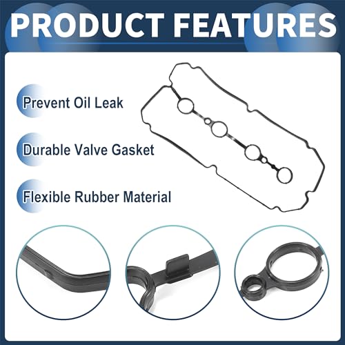 Image of Valve Cover Gasket, Cylinder Head Valve Seal Gasket No.224412X001 for Kia Rio 1.6L I4 2003-2005 Black, Rocker Cover Gasket 1 Pc