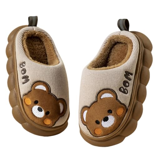 Pantuflas para niños con diseño de dinosaurio, cálidas, de espuma viscoelástica, cómodas, antideslizantes, para interiores, 01 café, 29 EU