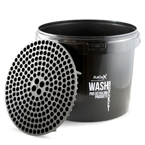AutoFullCar - Cubo de Lavado de Coches Detailing 12L con Rejilla y Tapa Negro para Separación de la Suciedad - Ideal para Lavado de Coche a Mano