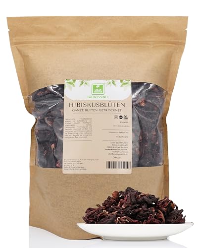Hibiskusblüten - ganze Blütenblätter getrocknet von der Grünen Essenz 1000 g - Hibiskustee - natürliche Hibiskus Blüten für Hibiskustee - (1000 Gramm)