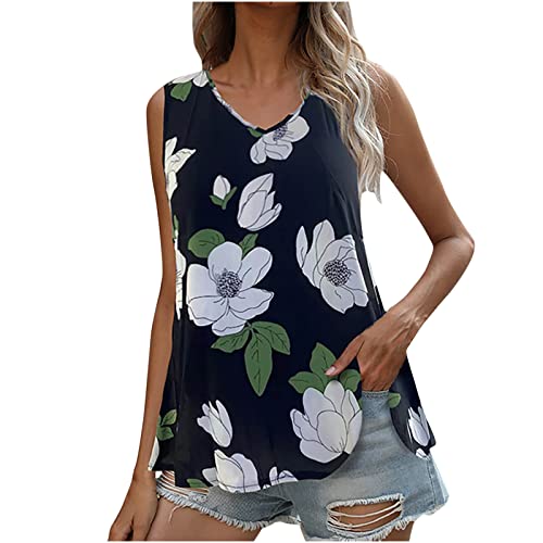 GVGV Débardeurs Femme D'Été Col V Chic Sexy Tank Tops Tunique Camisole Yoga Couleur Décontracté Chemisier Hauts Couleur Décontracté Lâche Chic Blouses Cover