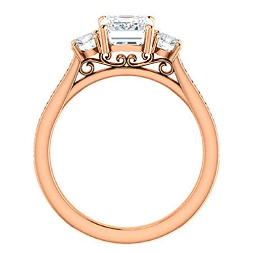 925 Silver, 10K/14K/18K Solid Gold Moissanite Ring, 3 Ct Emerald Cut Handmade Solitaire Engagement Ring Diamond Wedding Ring For Women, Anniversary Propose Gifts Her, Vvs1 Colorless (925 Silver (Rose Gold Plated)) #TOP1