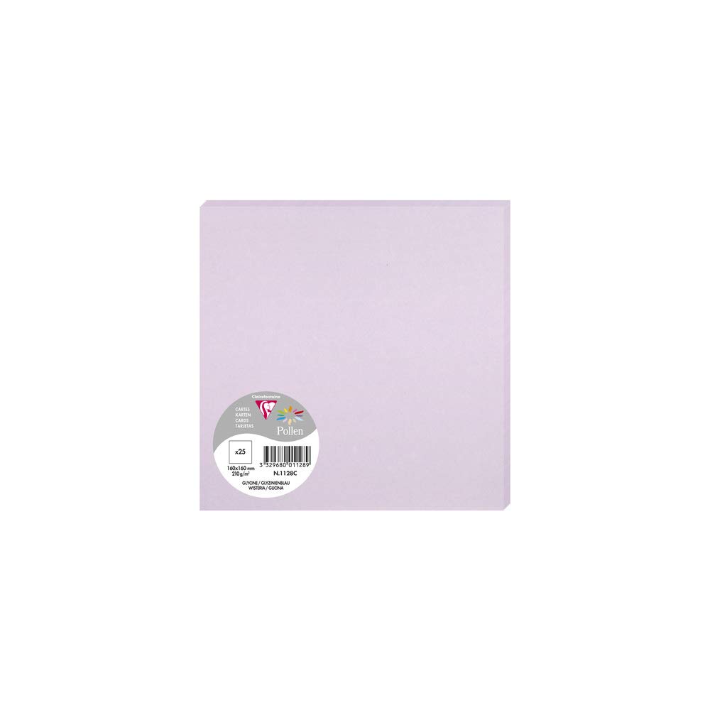 Clairefontaine 1128C Pack of 25 Plain Cards Square Format 16x16cm 210gsm Glycine colour Invitation Correspondence Cards Pollen Range Smooth Premium Paper