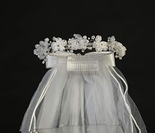 Swea Pea & Lilli Girls First Communion Veil - White Holy 1st Communion Headpiece with Headband and Flowers4