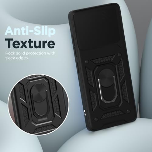 Image of Pikkme Back Cover for iQOO 13 5G | D10 Tough Armor | 360 Protection Case | Sliding Camera Shield Cover & Ring Holder Stand Bumper Case (Black)