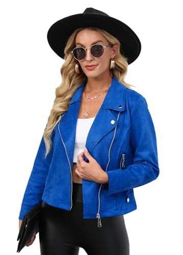 Women Faux Suede Jackets Casual Long Sleeve Laple Zip Up Cropped Jackets Trendy Fall Coat Outwear Outfits