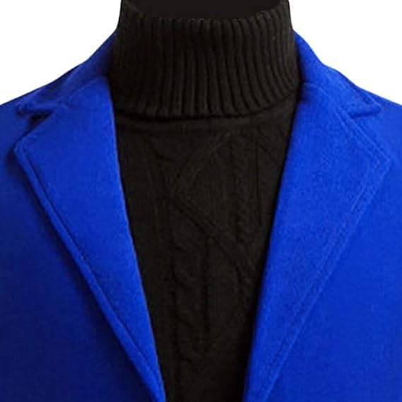 Wool Blend Trench Coat for Mens Notched Collar Single Breasted Wool Blend Pea Coat Casual Cotton Blend Peacoat