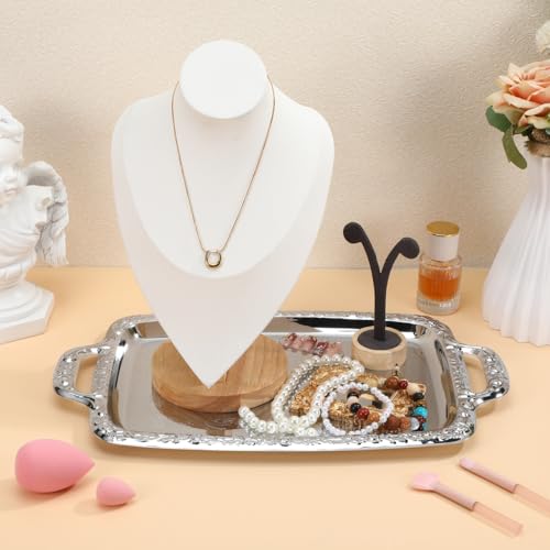 Image of Metal Serving Tray, Silver Large Rectangular Antique Serving Platter, European Retro Style Tray for Cookies, Charcuterie, Snacks, Desserts, Fruit, Party Food (39. 00x23. 00x1. 70cm)