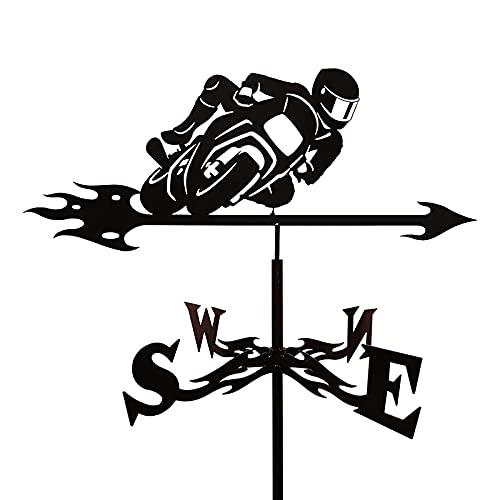 JASFEER Girouette de Moto en métal avec Piquet de Jardin Girouette Farm Sports Kit d'indicateur de Direction du Vent avec revêtement antirouille pour décoration de Paddock de Toit de Jardin extérieu Cover