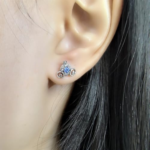 Cute Pumpkin Carriage Stud Earrings for Women 925 Sterling Silver Cubic Zirconia Vintage Lucky Princess Tiny Small Studs Cartilage Hypoallergenic Holiday Birthday Halloween Jewelry Dainty Gifts Daughter Niece3