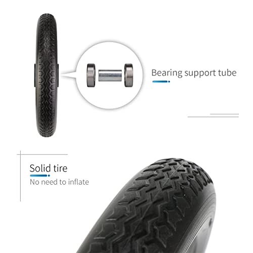 Wheelchair Wheels Assembly (Pair) 12 Inch Rear Wheel 12 1/2 X 2 1/4" Black Solid Tire Construction, Back Wheel Replacement For Manual Wheelchairs #TOP4