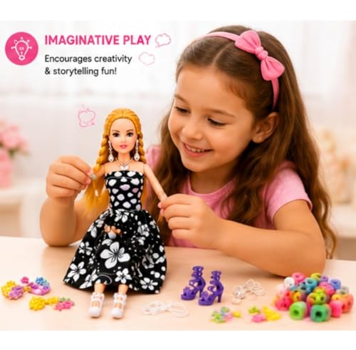 Image of Fashion Doll for Girls with 20+ Accessories, Dress Up Doll Toy Set with Earrings Necklace Shoes Hair Beads & Styling Accessories, Pretend Play Fashion Princess Doll for Kids Girls 3+ Years