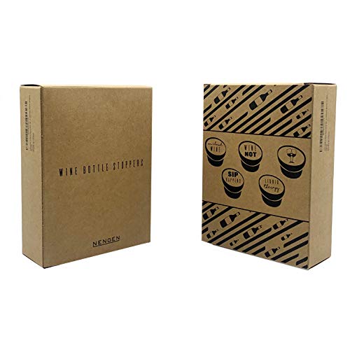 NENGEN 5 Pack Reusable Wine Bottle Stoppers, Christmas, Birthday, Mom Gift Box, Wine Beverage, and Beer Bottles, Funny Wine Pun Silicone Bottle Sealers