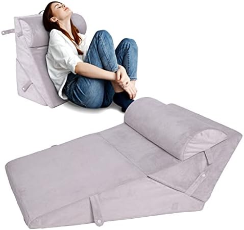 Triangle Wedge Pillows Set for After Surgery, Acid Reflux, Reading in Bed, Back or Knee Support, Adjustable Folding Incline Cushion for Sleeping，Memory Foam Pillow Wedge with Machine Washable Cover