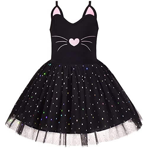 Sunny Fashion Robe Fille Tutu Danse Spaghetti Tulle Cat Ballet Noir Pétillant 8 Ans Cover