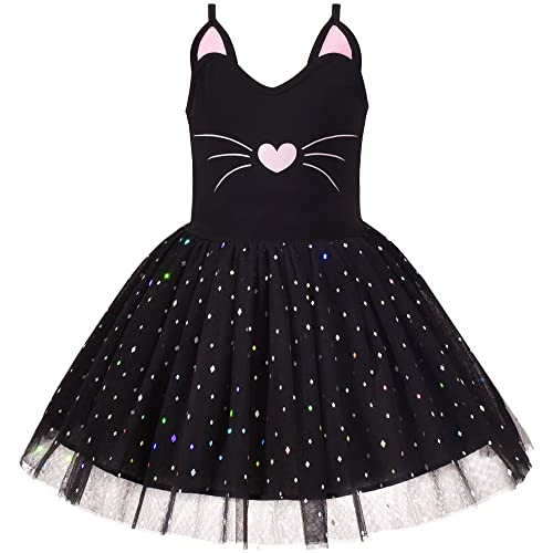 Girls Dress Tutu Dancing Spaghetti Tulle Cat Ballet Black Sparkling Size 7