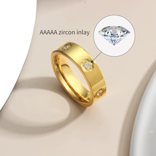 18k Gold Dainty Five Leaf Clover Inlaid Zircon Rings Love Friendship Gold Ring for Women Stainless Steel Wedding Band Promise Ring Jewelry Birthday Gifts for Women2
