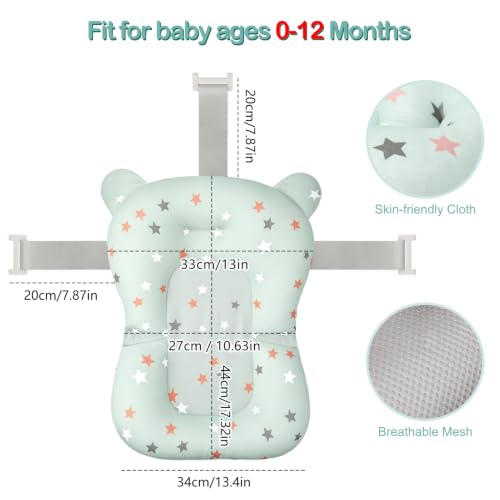 Image of Colorlife Baby Bath Seat Support Net Infant Bathing Seat Support Mat, Adjustable Comfortable Non-Slip Three-Pointed Baby Shower Net Bathtub Sit Up Mesh for Newborn 0-12 Months-Green Star(No Bathtub)