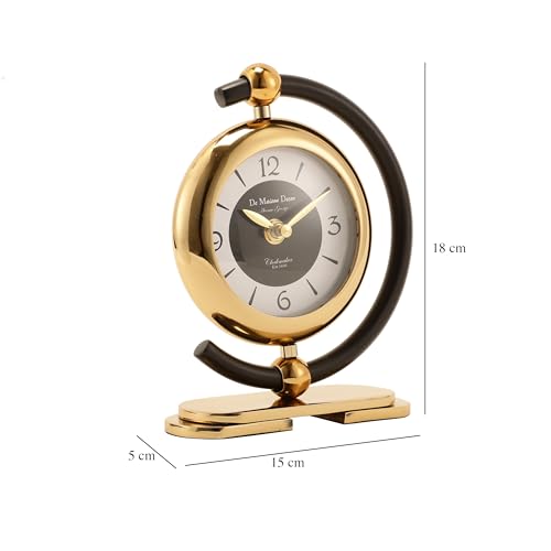 Image of Decor de Maison Brings Handcrafted Aleksi 3 Mini Table Clock for KidsRoom, Living Room, Bedroom, Study Table| Classic Non-Ticking Tabletop Battery Operated Analog Desk Clock in Gold & Black (15x5x8cm)