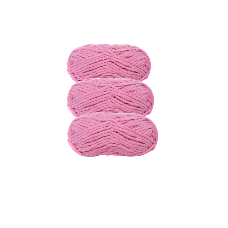 Soft Baby Wool for Knitting, 3 x 100g, Super Soft Velvet Chenille Yarn, Fluffy Soft Wool, Crochet Yarn for DIY Knitting Projects (21 Dark Pink)