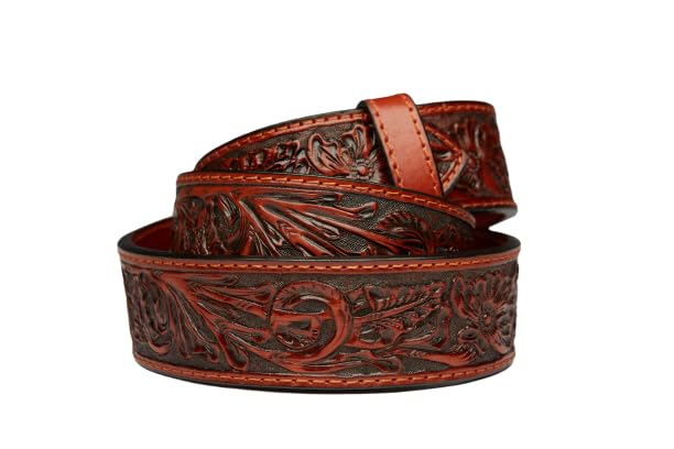 Tito's Custom Buckles Midland Hand-tooled, Saddle leather, Lined, Full-grain Belt Western Oak Leaves