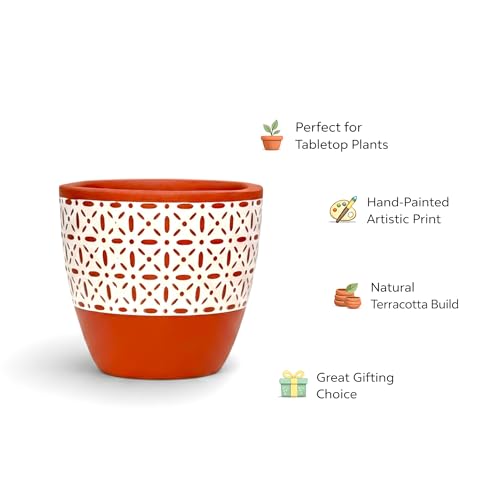 Image of Urban Plant Heritage Clay Canvas Terracotta Pot with Drainage Hole (5 Inch) | Handcrafted Decorative Indoor Planter | Breathable Clay Pot for Healthy Plant Growth