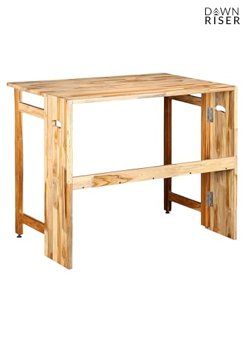 Image of Extended One-Side Folding Teakwood Table - Space-Saving Design, Sturdy Build, Adjustable Height, Multi-Purpose Dining, Work, Study, Easy Assemble, Indoor Outdoor Use - DIY Model - Natural - Dawnriser